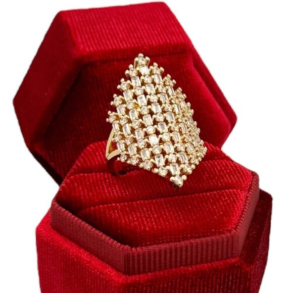NEW Cocktail Ring 18K Gold Plated Swarovski Crystals Geometric Adjustable Glam - Picture 1 of 9